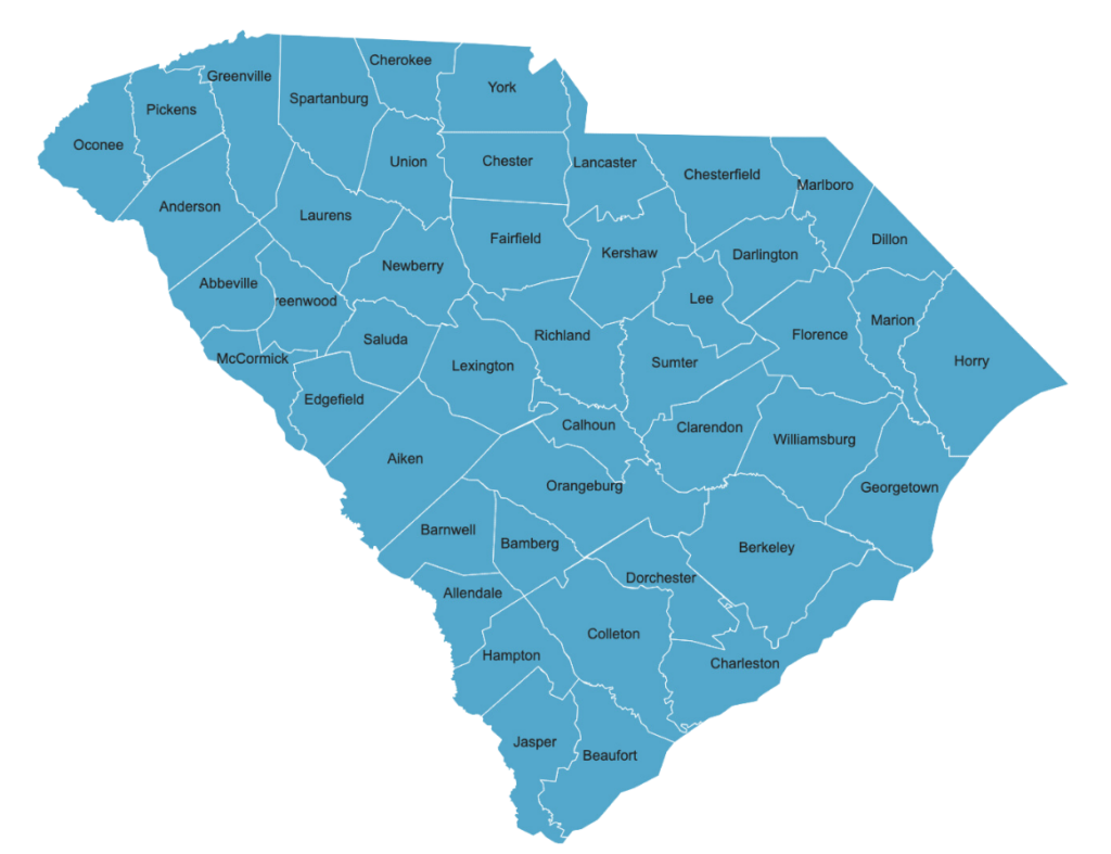 South Carolina County Map (All Selected)