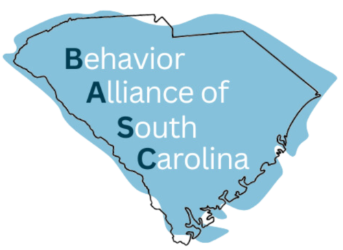 BASC Logo; outline of south carolina state filled in with light blue and "Behavior Alliance of South Carolina" text in black